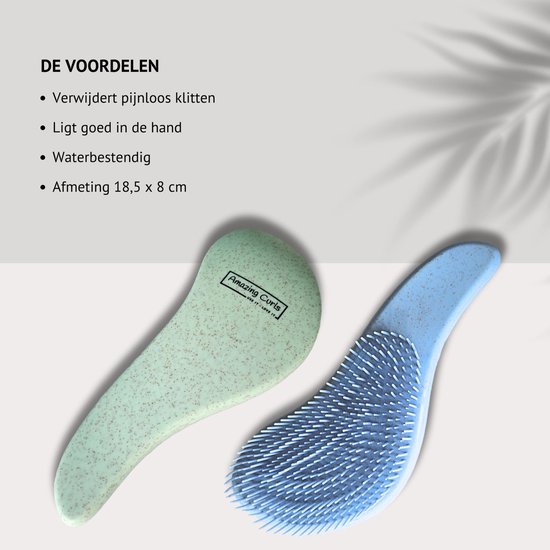 Set Massage & Detangler Brush + Kam met wijde tanden in pastelkleuren, ontwart pijnloos en is waterbestendig voor krullendhaar.