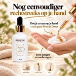 Infographic Protein Drops mengen met crème voor gebruik als masker leave-in of gel voor krullen