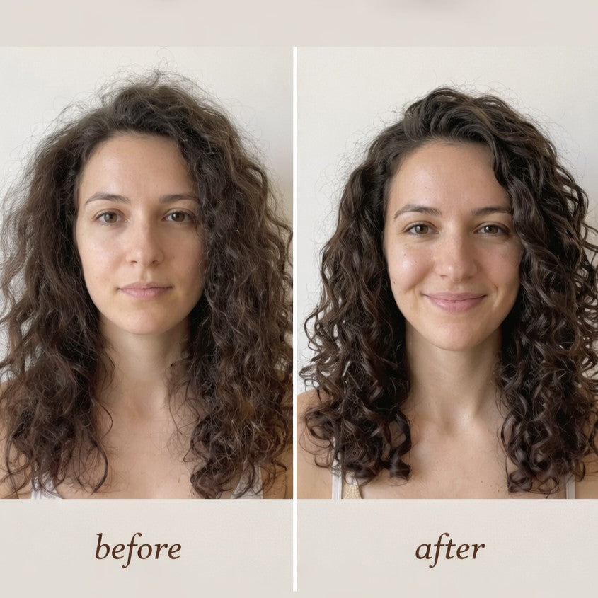 Before en after na gebruik van protein voor herstel Beschadigde Krullen - Proteïne Boost Krullend Haar