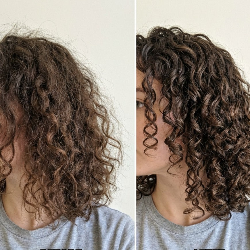 before en after na gebruik van een moisture masker voor krullend haar - cg methode - krulverzorging