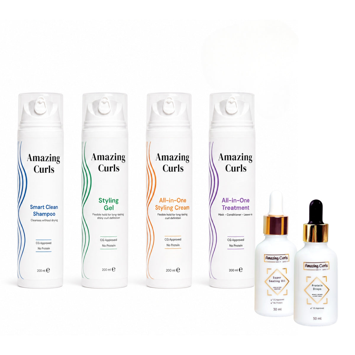 Set verzorgingsproducten Amazing Curls voor De Ultieme Krullenroutine, gericht op optimale krullenontwikkeling en hydratatie.