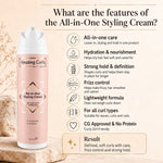 Fles All-in-One Styling Cream van Amazing Curls met verzorgende formule voor zachte, gedefinieerde krullen en sterke fixatie.