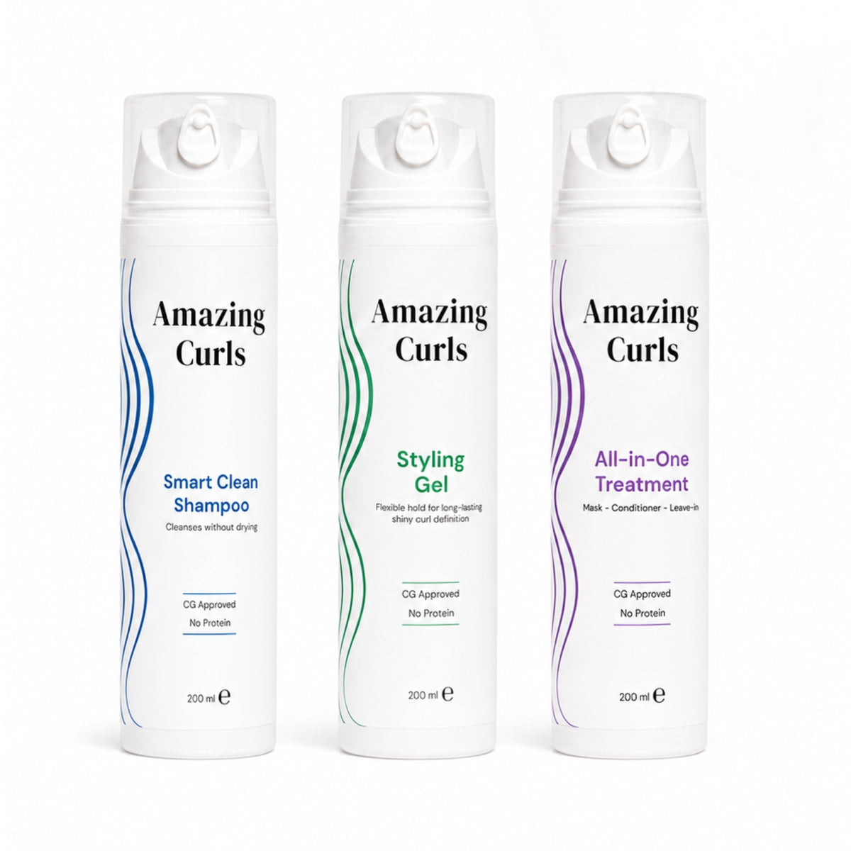 Frisse Start Bundel met shampoo, verzorging en styling gel, inclusief gratis douchecap voor optimale krullenverzorging.