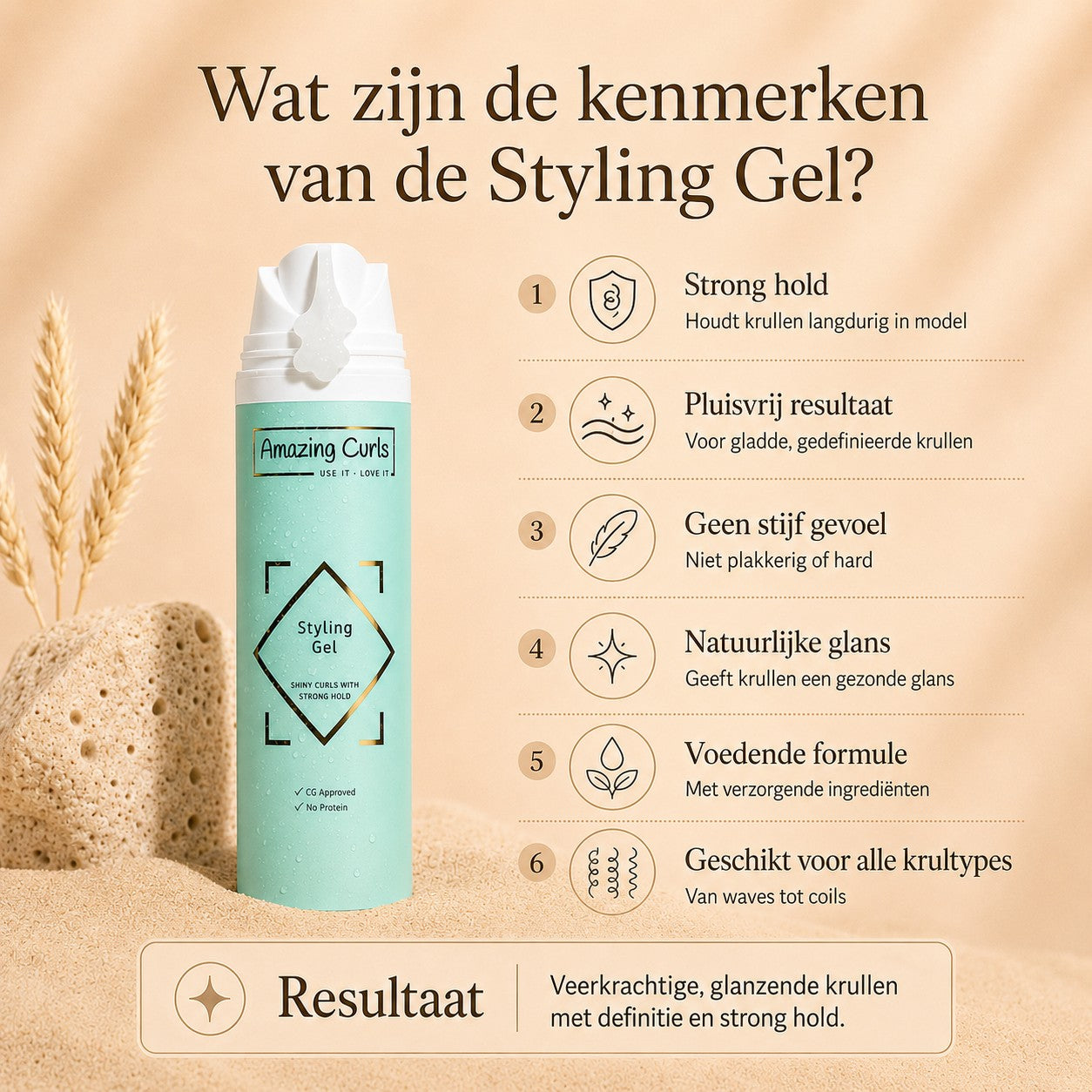 kenmerken styling gel voor krullen - sterke hold gel - voedt met sheaboter