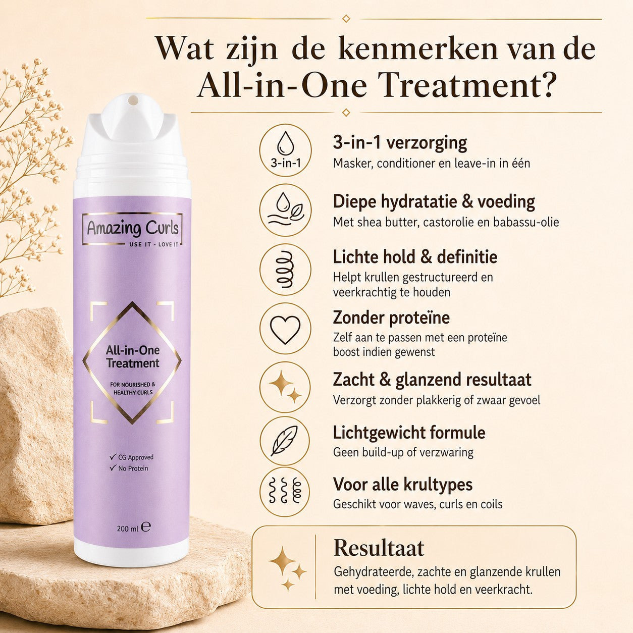 kenmerken treatment voor krullen - diepe voeding - makkelijk uitkambaar
