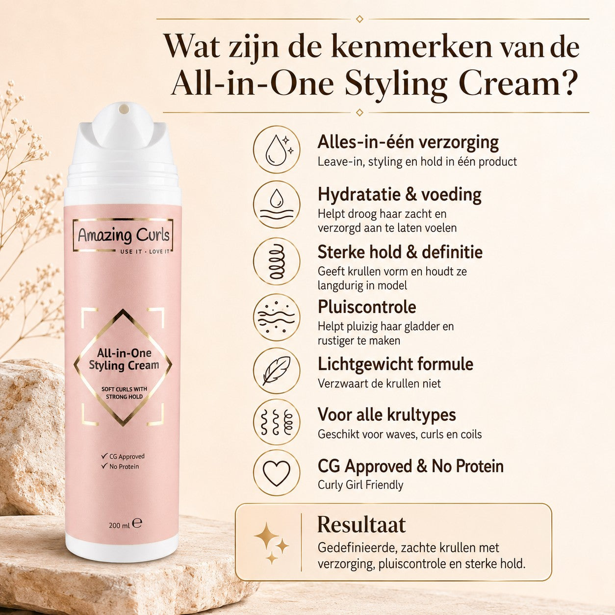 kenmerken styling cream voor krullen - langdurige hold - voedt zonder te verzwaren