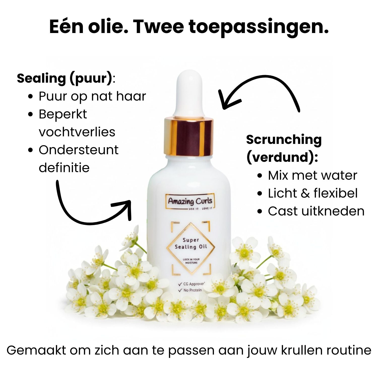 Fles Super Sealing Oil van Amazing Curls voor krullendhaar en cgmethode met twee toepassingen voor vochtbehoud en definitie