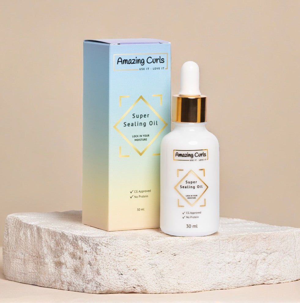 Flesje en verpakking van Super Sealing Oil van Amazing Curls voor krullenproducten en krullendhaar cgmethode