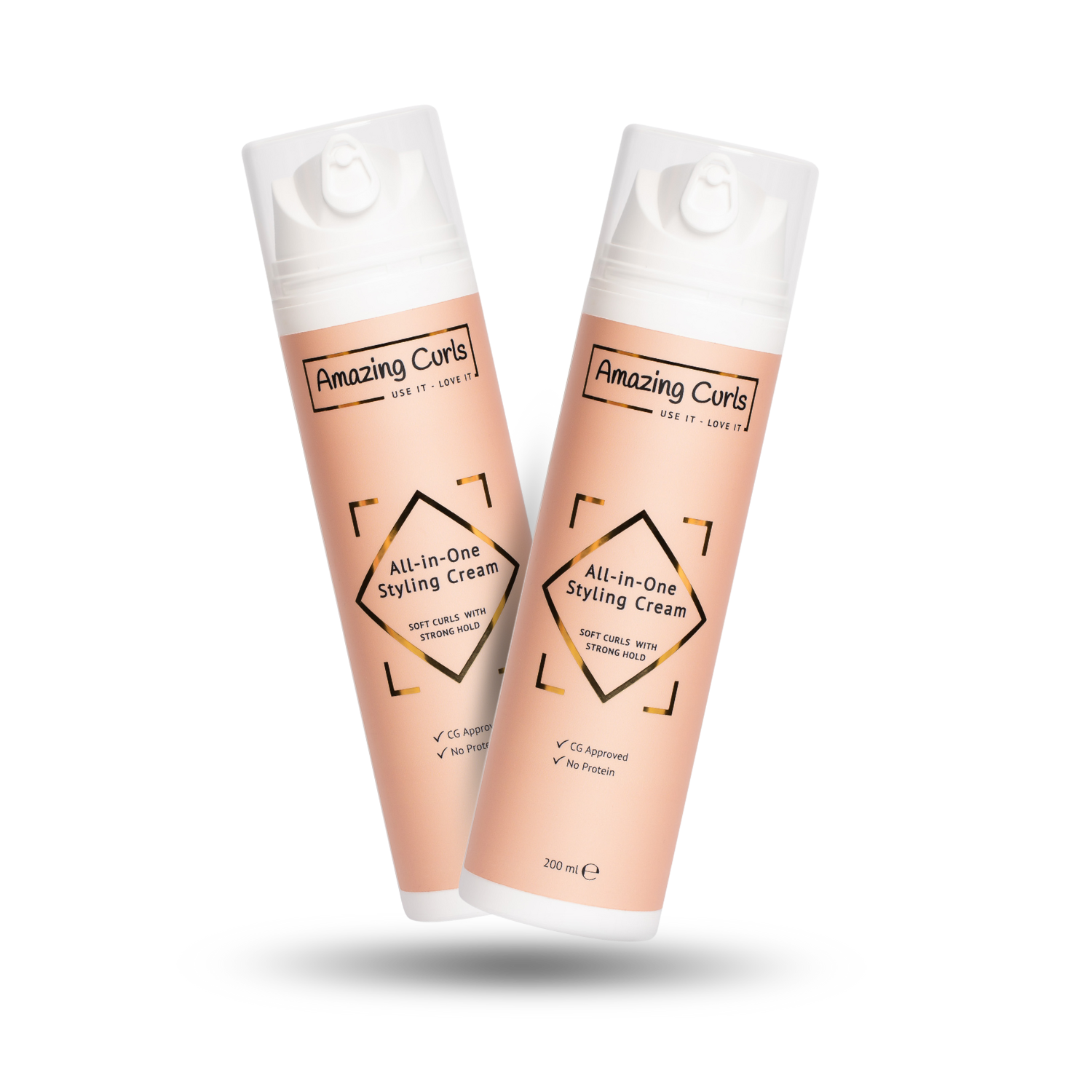 Twee flessen Amazing Curls All-in-One Styling Cream voor zacht en sterk krullend haar, 200 ml.