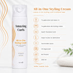 Witte fles All-in-One Styling Cream met oranje golvende lijnen, onderdeel van Moisture Bundel voor krullenverzorging.
