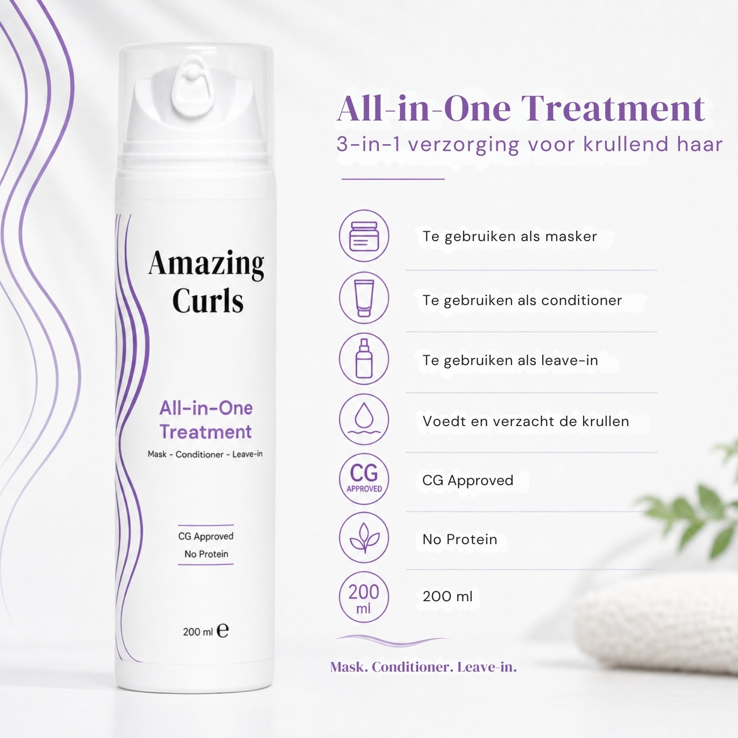 Witte fles Amazing Curls All-in-One Treatment, 3-in-1 verzorging voor krullend haar in Moisture Bundel.