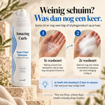 Smart Clean Shampoo infographic over tweemaal wassen bij weinig schuim voor een frisse basis voor krullen